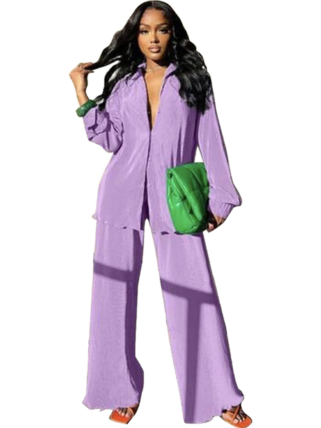 Cleo – Chic Collared Long Sleeve and Wide Leg Pant Set