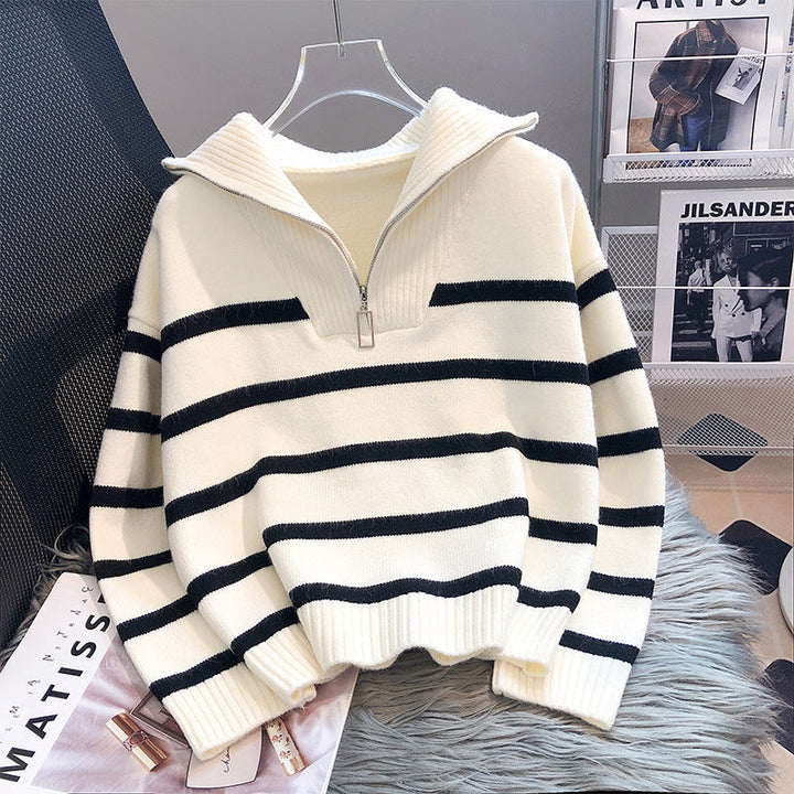 Tiana – Chic Striped Long Sleeve Collared Top