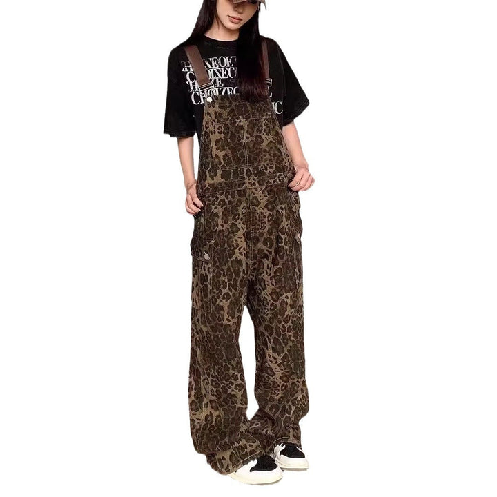 Cheryl – Vintage Leopard Wide Leg Overall Jumpsuit