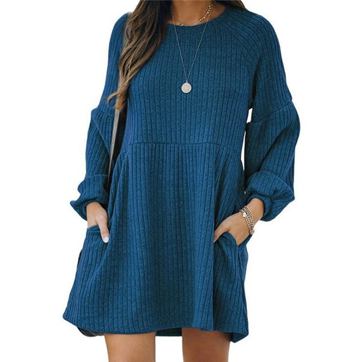 Sheena – Cosy Ribbed Bishop Sleeve Round Neck Mini Dress