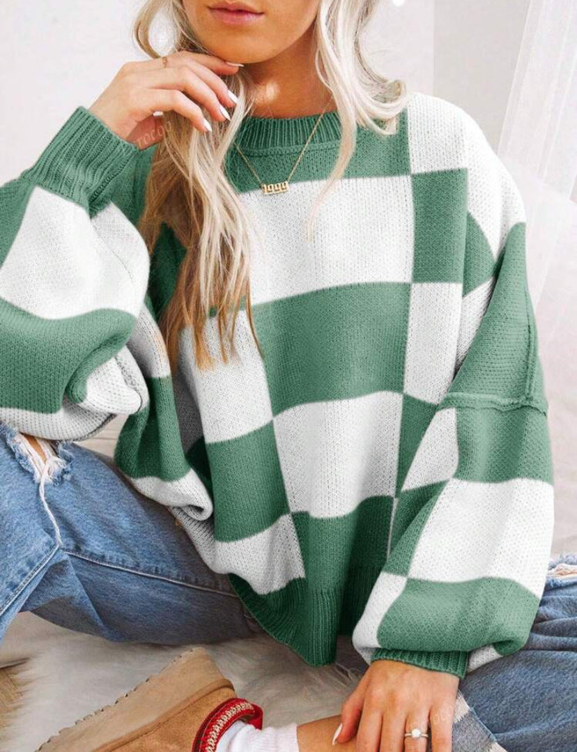 Isobel – Casual Plaid Long Sleeve Round Neck Sweater