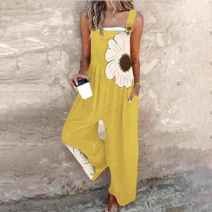 Stella – Wide Leg Floral Print Overall Jumpsuit