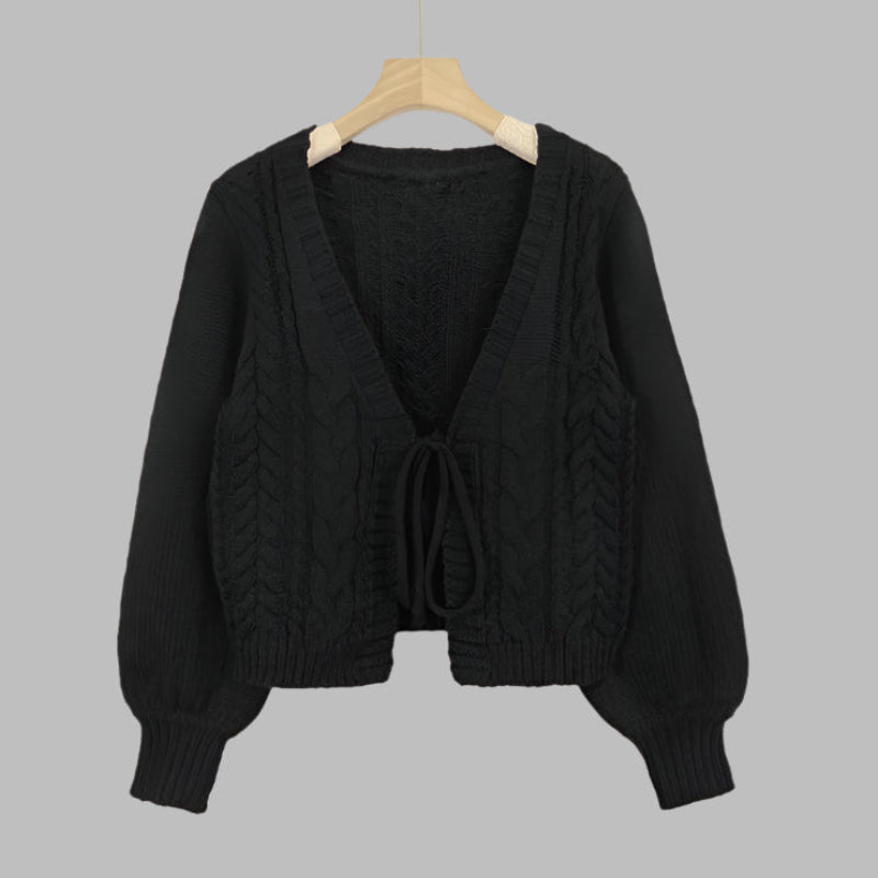 Yeriel – Cosy Vintage Chunky Tie-Front Long Sleeve Cardigan