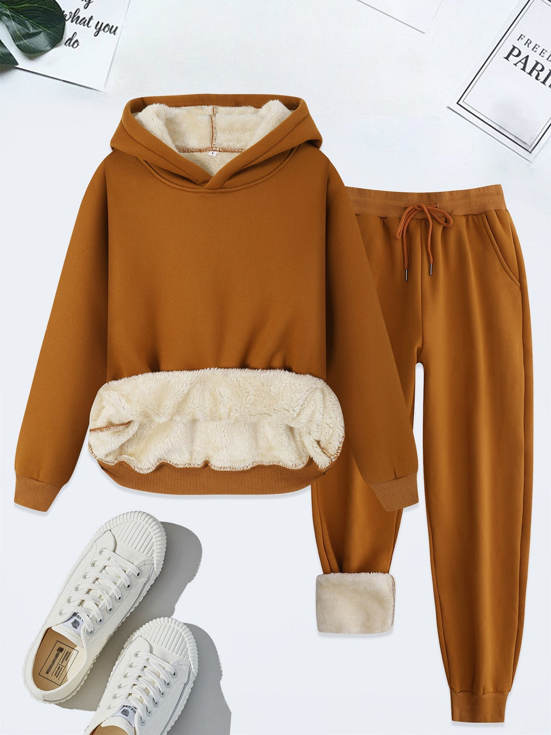 Mavis – Cozy Solid Colour Hoodie and Drawstring Pants Set