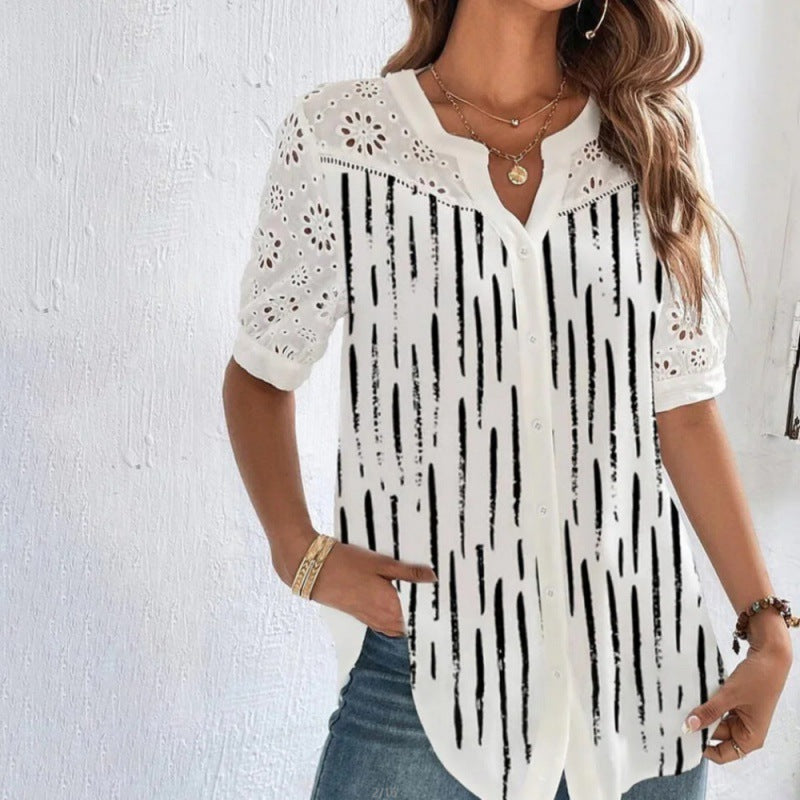 Nancy – Casual Lace Printed Blouse