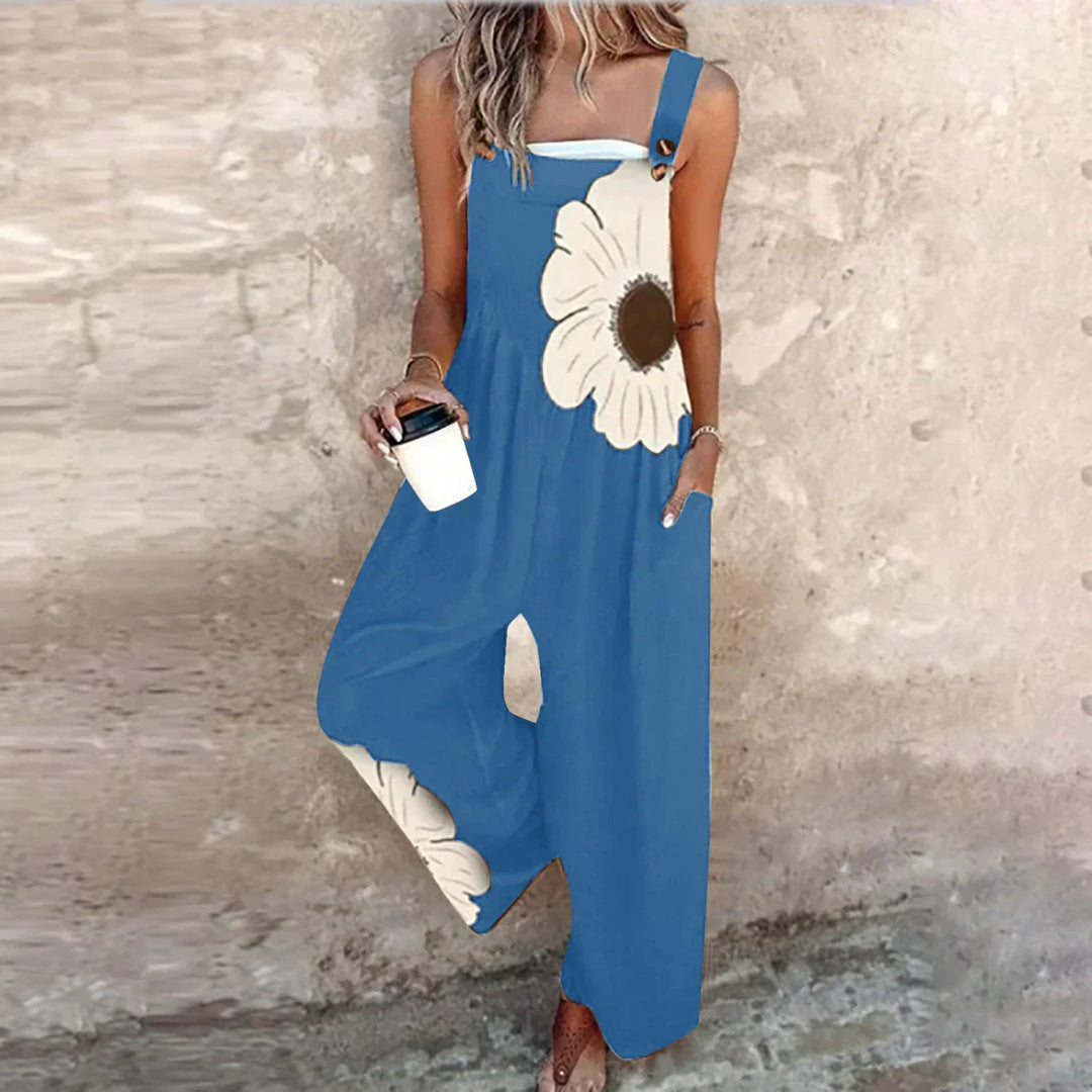 Stella – Wide Leg Floral Print Overall Jumpsuit