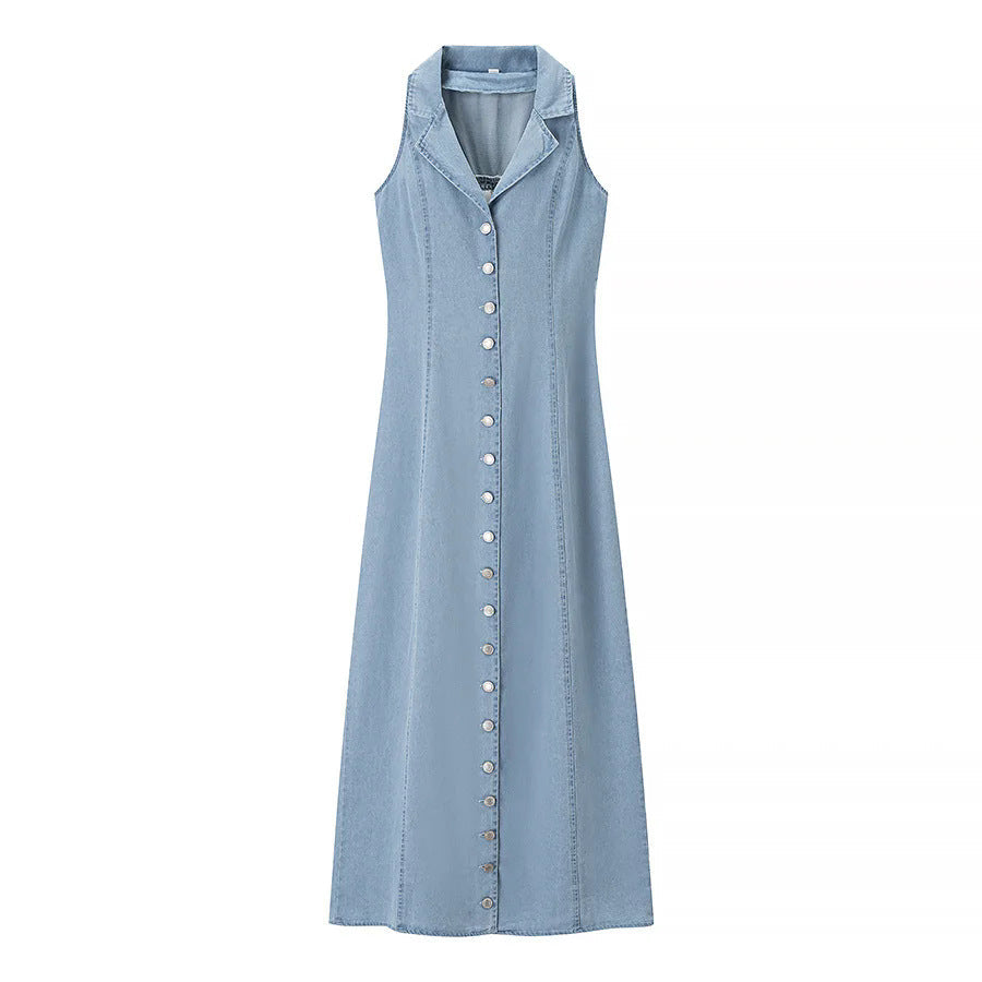 Jean – Classic Buttoned Down Deep V-Neck Maxi Dress
