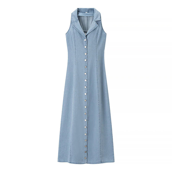 Jean – Classic Buttoned Down Deep V-Neck Maxi Dress
