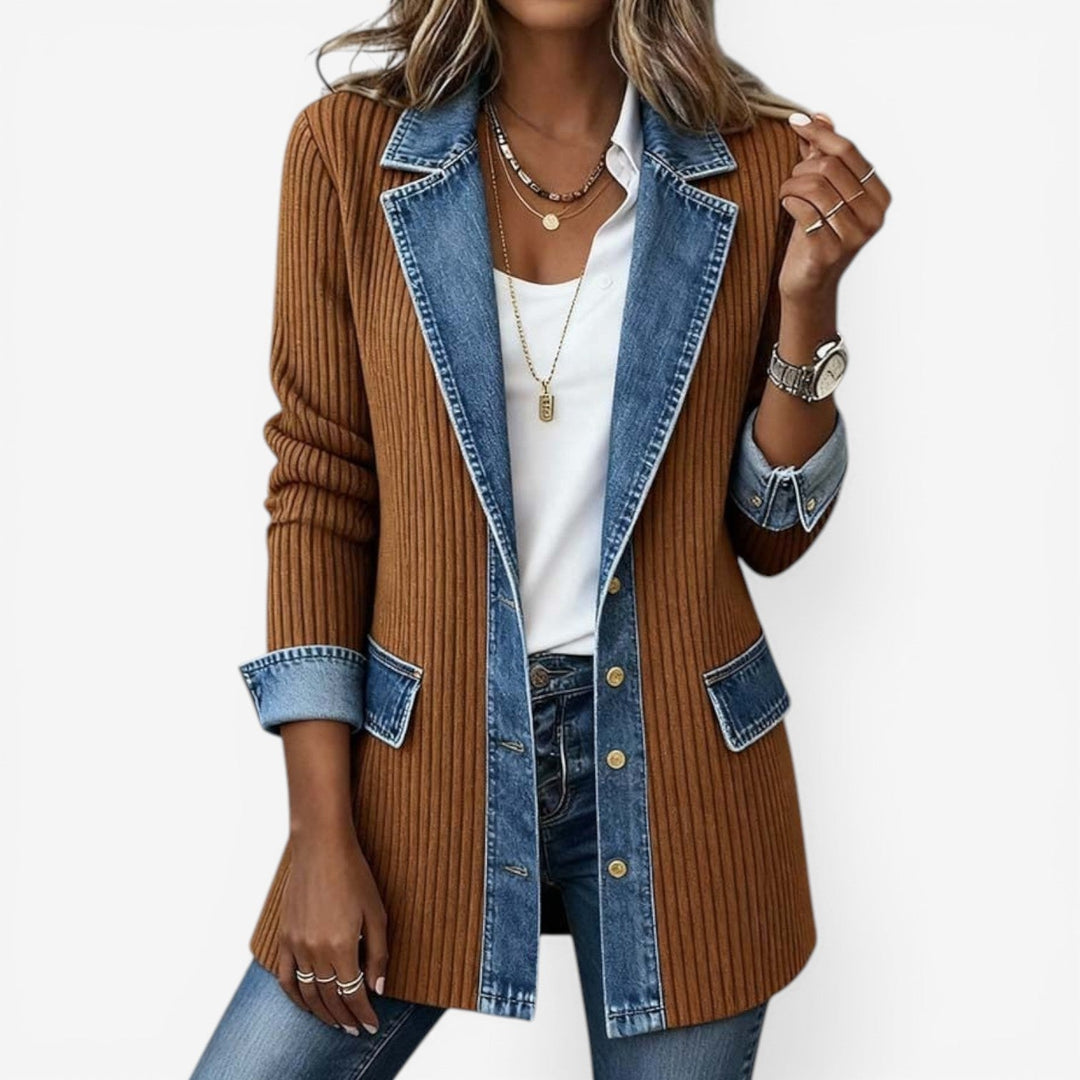 Sylvie – Mixed Media Denim Trim Knit Jacket