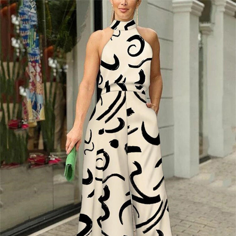 Cheryl – Elegant Wide Leg Neck Tie Sleeveless Summer Jumpsuit