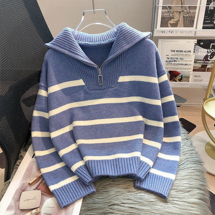 Tiana – Chic Striped Long Sleeve Collared Top