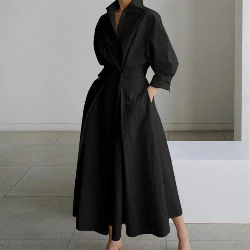 Nancy – Elegant Front Wrap Collared Maxi Dress
