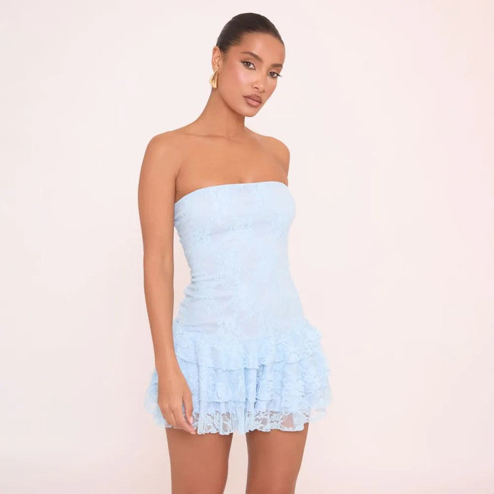 Jill – Chic Strapless Frill Hem Mini Dress