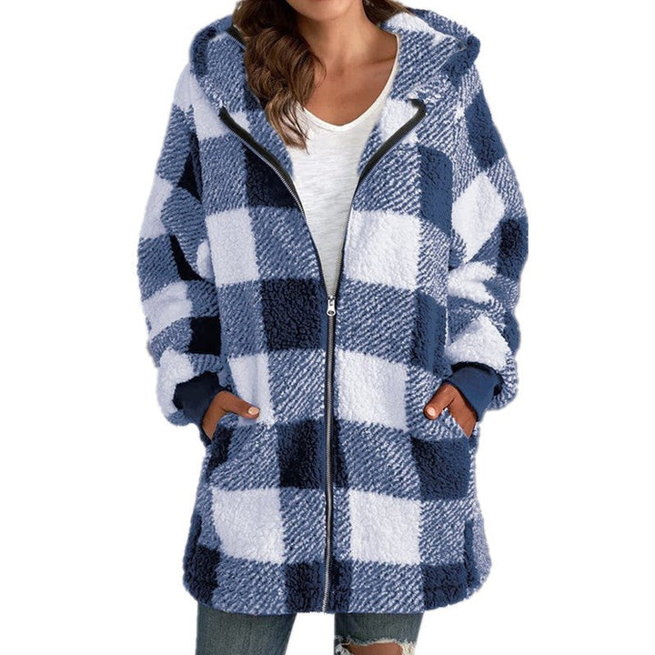 Arabella – Plaid Fleece Long Sleeve Hooded Coat