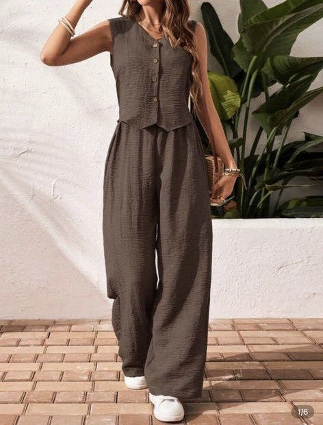 Sally – Elegant Sleeveless V-Neck Top and Trousers Set