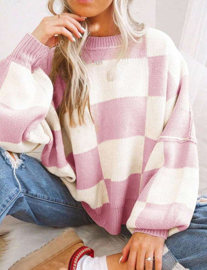 Isobel – Casual Plaid Long Sleeve Round Neck Sweater