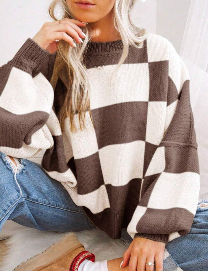 Isobel – Casual Plaid Long Sleeve Round Neck Sweater