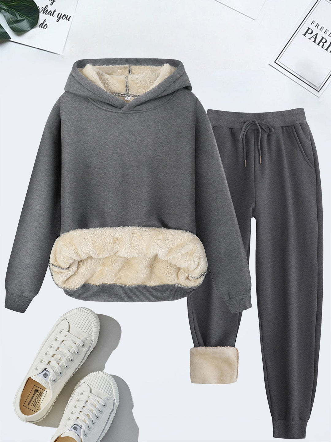Mavis – Cozy Solid Colour Hoodie and Drawstring Pants Set