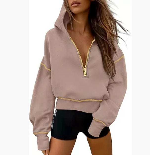 Ethel – Stylish Hooded Zip Sweatshirt with Stitching Detail
