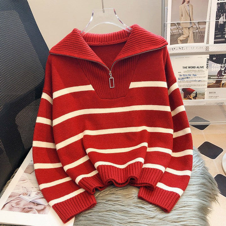 Tiana – Chic Striped Long Sleeve Collared Top