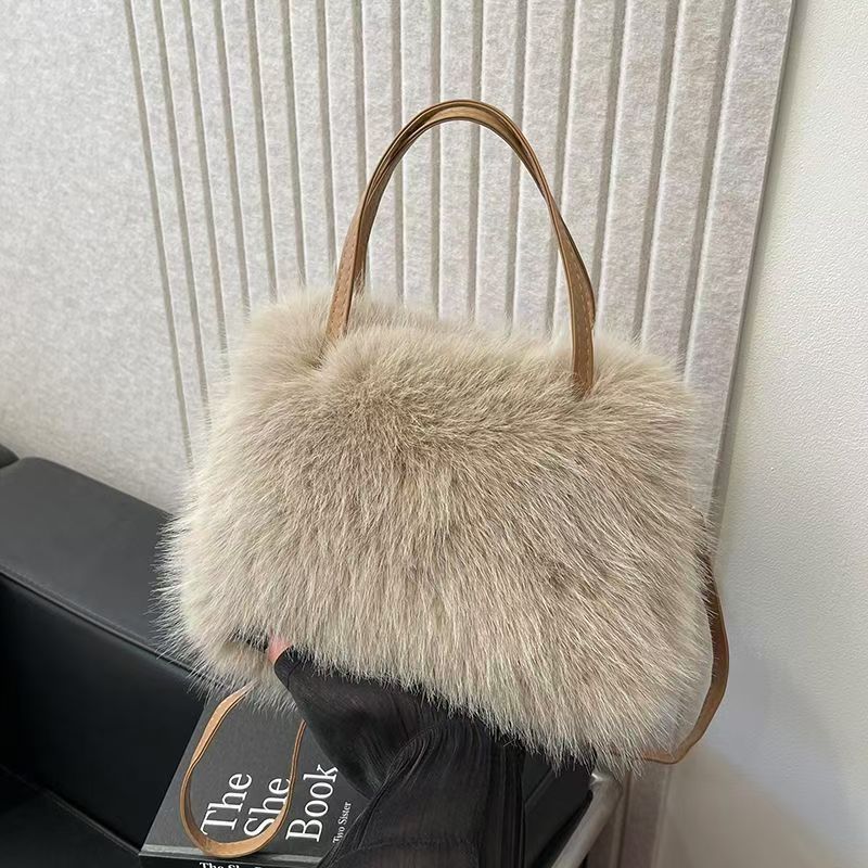 Lizzie – Fashionable Imitation Fur Small Handbag with Grip Handle and Shoulder Strap