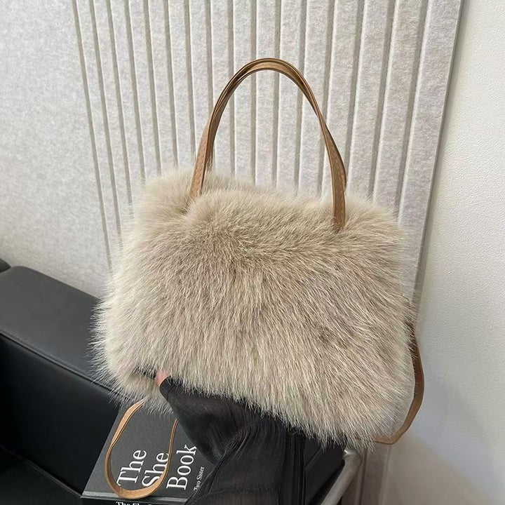 Lizzie – Fashionable Imitation Fur Small Handbag with Grip Handle and Shoulder Strap