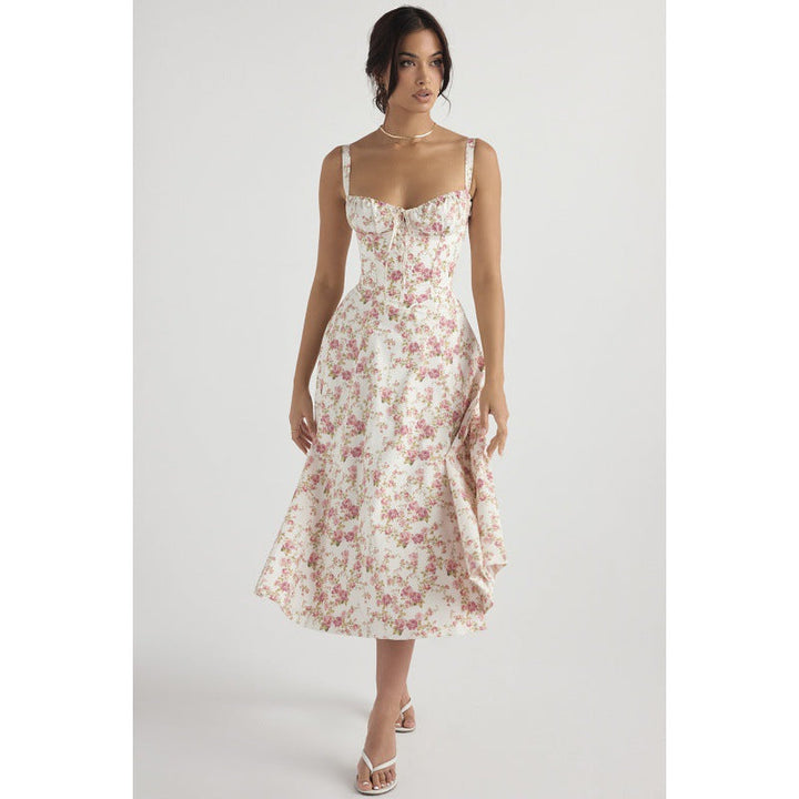 Isobel – Casual Lace-Up Square Neck Midi Dress