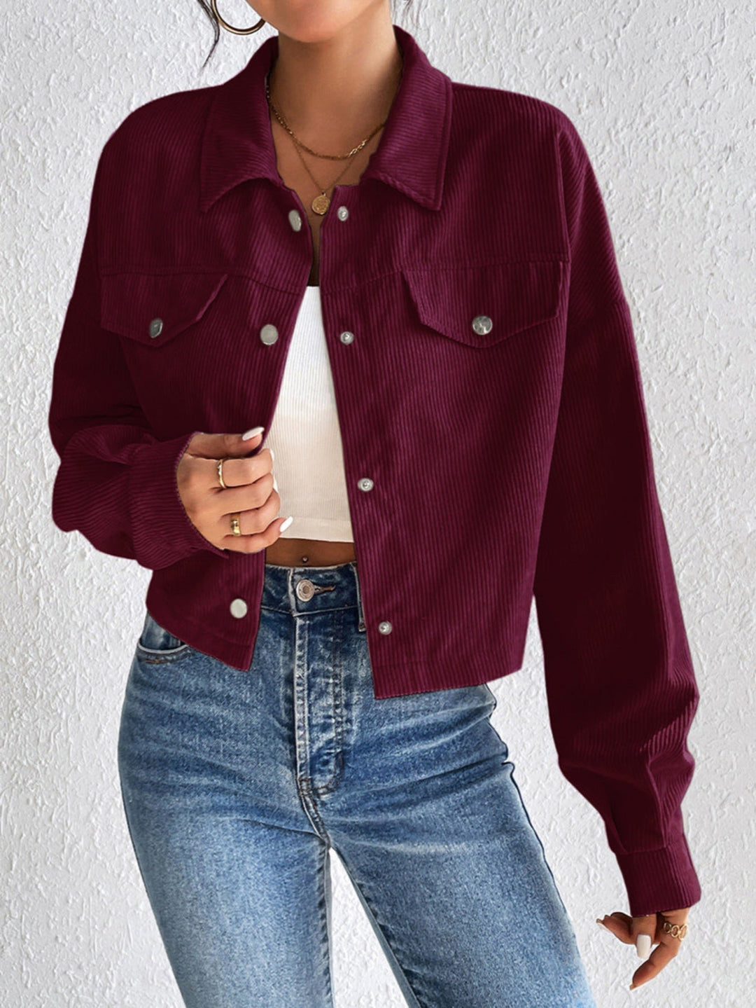 Jill – Solid Zip-Up Crop Jacket