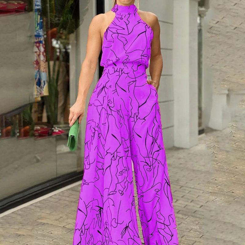 Cheryl – Elegant Wide Leg Neck Tie Sleeveless Summer Jumpsuit