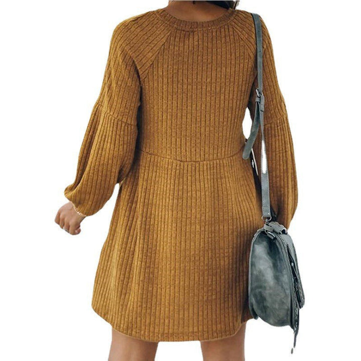 Sheena – Cosy Ribbed Bishop Sleeve Round Neck Mini Dress