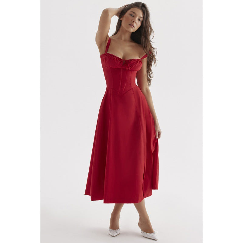 Isobel – Casual Lace-Up Square Neck Midi Dress