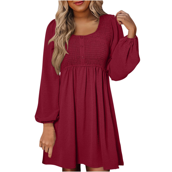 Nancy – Casual Smocked Empire Waist A-Line Dress with Button-Up Detail