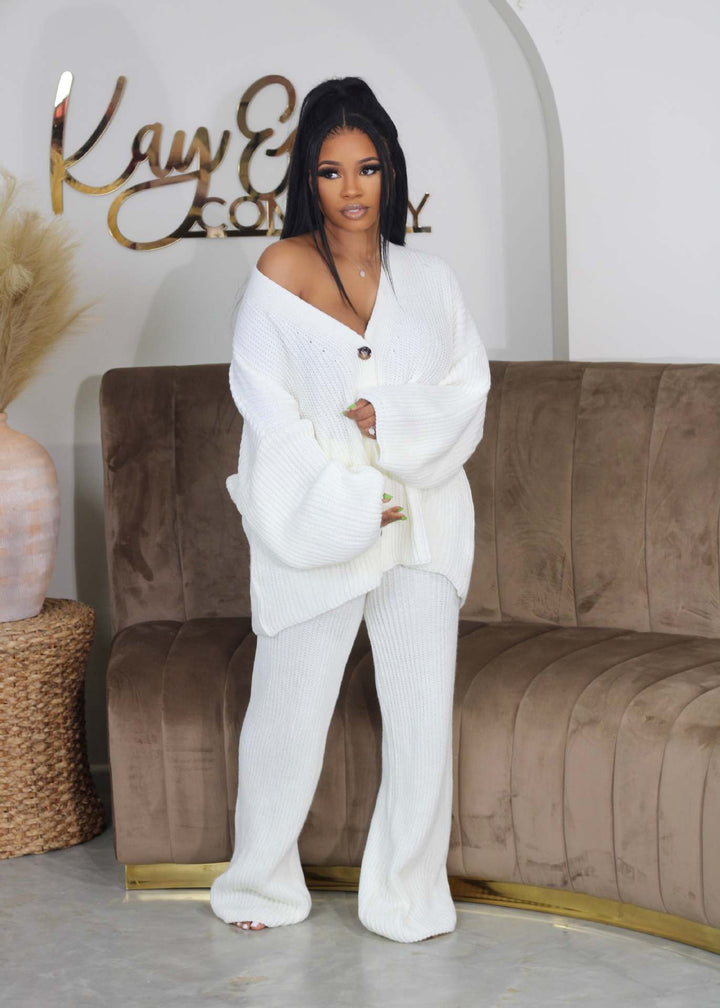 Amika – Casual V-Neck Cardigan and Wide Leg Pants Set