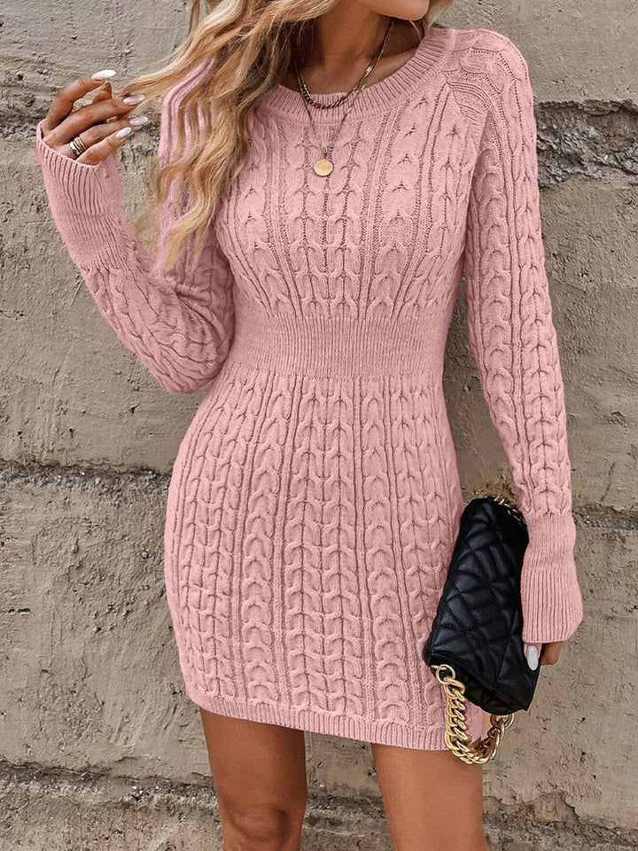 Ethel – Cable Knit Bodycon Sweater Dress with Round Neck