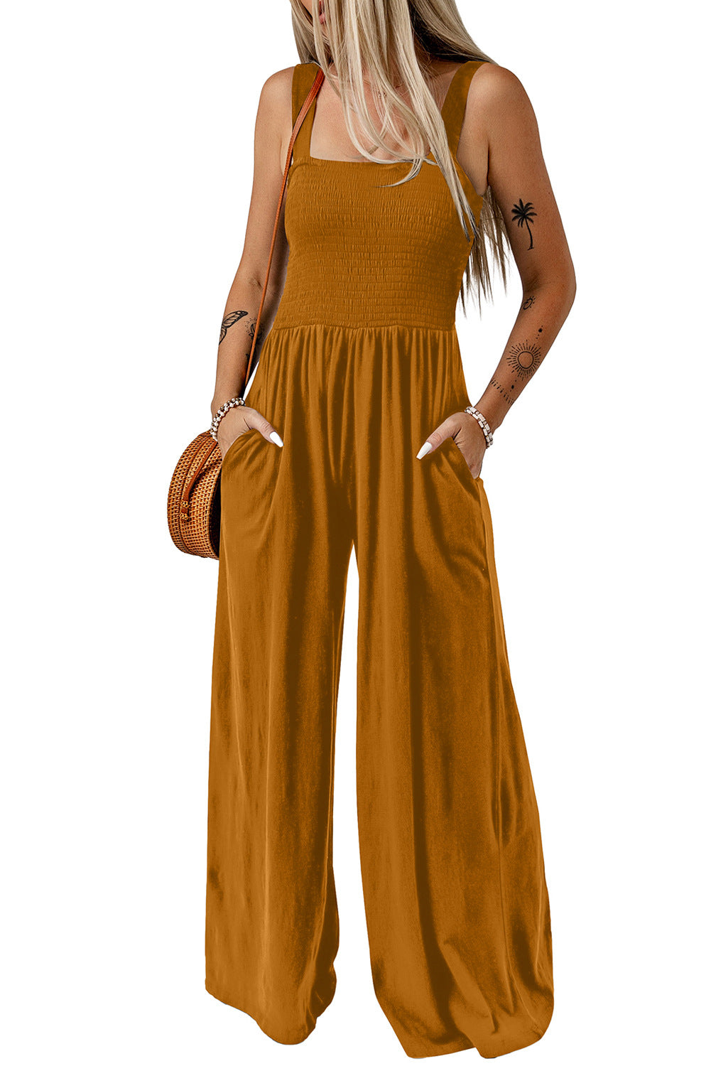 Cathleen – Lightweight Wide Leg Square Neck Jumpsuit