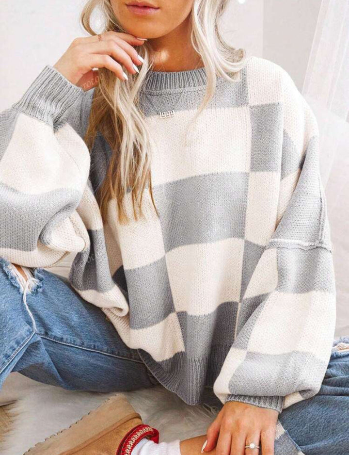 Isobel – Casual Plaid Long Sleeve Round Neck Sweater