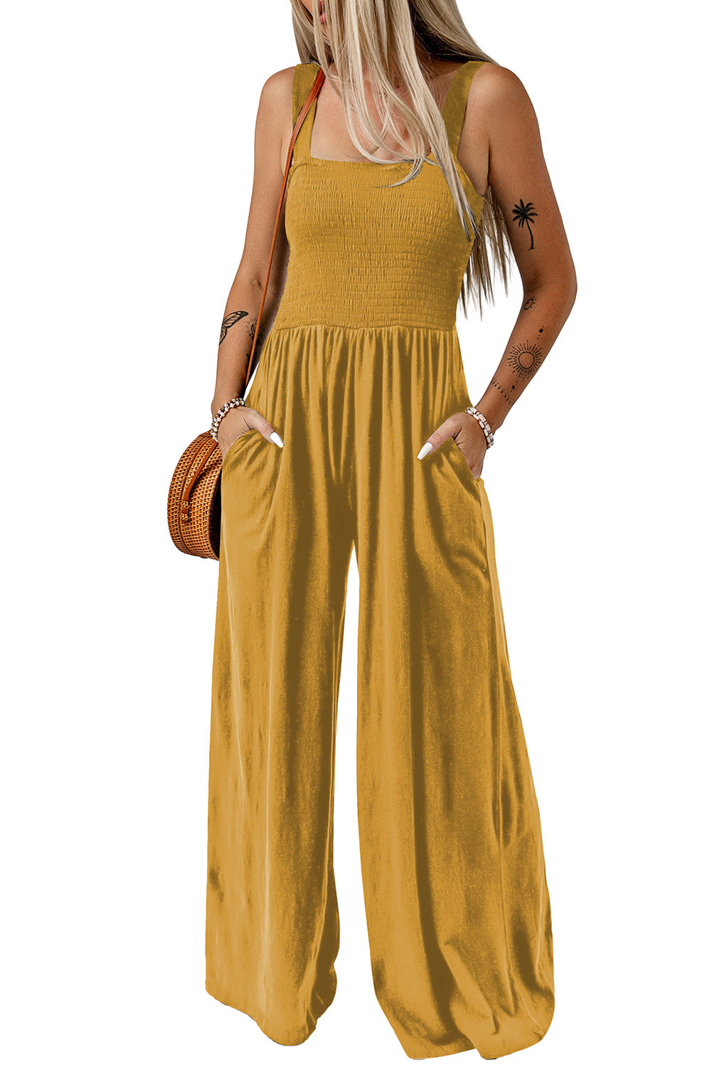 Cathleen – Lightweight Wide Leg Square Neck Jumpsuit