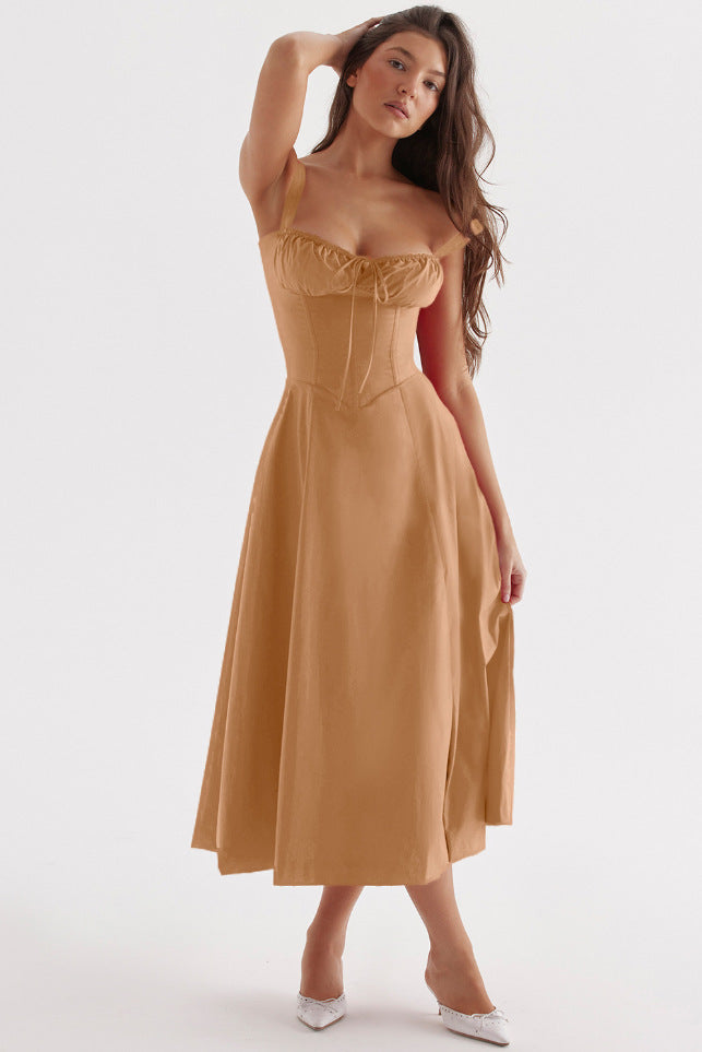 Isobel – Casual Lace-Up Square Neck Midi Dress