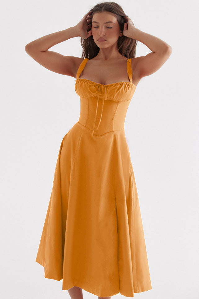 Isobel – Casual Lace-Up Square Neck Midi Dress