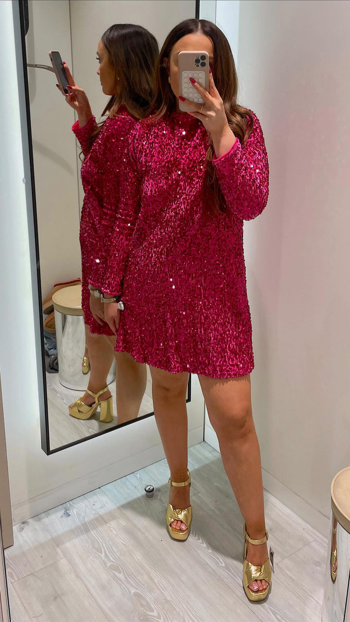 Angela – Elegant Plain Ruffle Bodycon Bishop Sleeve Mini Dress