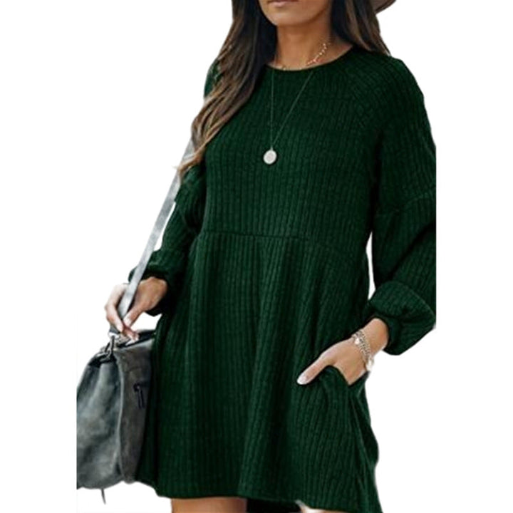 Sheena – Cosy Ribbed Bishop Sleeve Round Neck Mini Dress