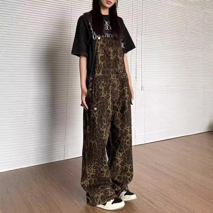 Cheryl – Vintage Leopard Wide Leg Overall Jumpsuit