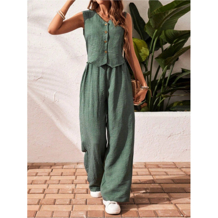 Sally – Elegant Sleeveless V-Neck Top and Trousers Set