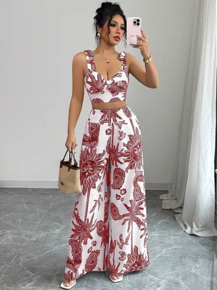 Vivienne – Elegant Boho Printed Crop and Wide Leg Pants Set