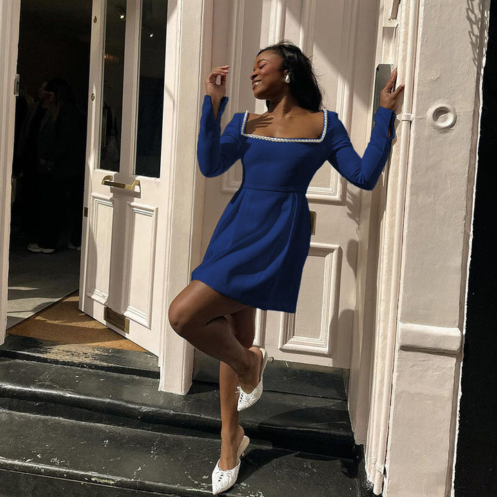 Cynthia – Classy Backless Long Sleeve Square Neck A-Line Mini Dress