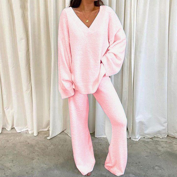 Rebecca – Soft Chunky V-Neck Top and Wide Leg Pants Lounge Set