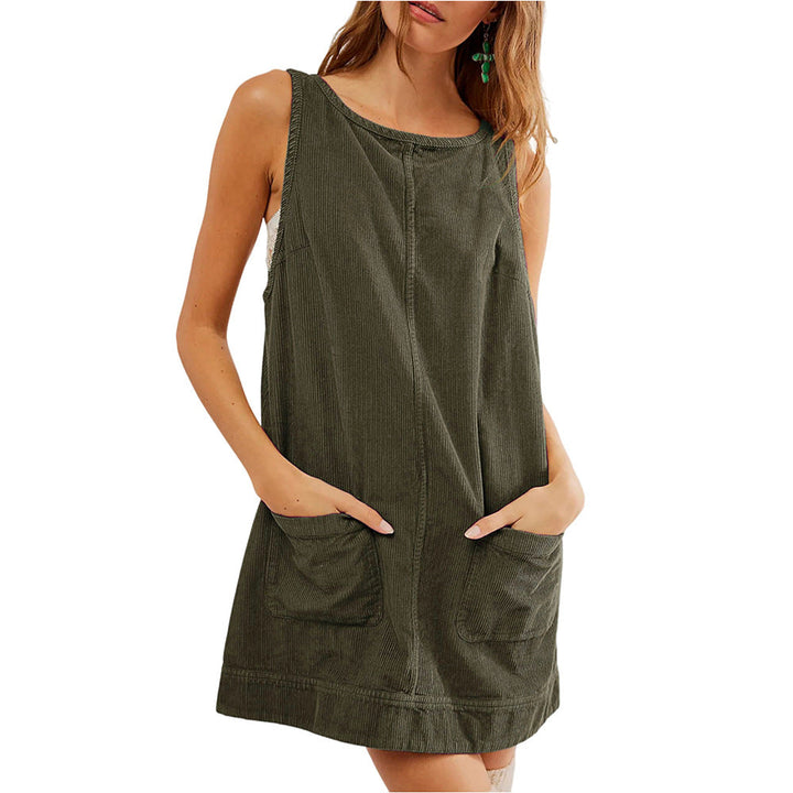 Betty – Corduroy Overall Dress with Round Neck and A-Line Skirt