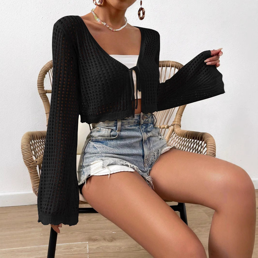 Quintana – Lightweight Tie Front V-Neck Crop Cardigan