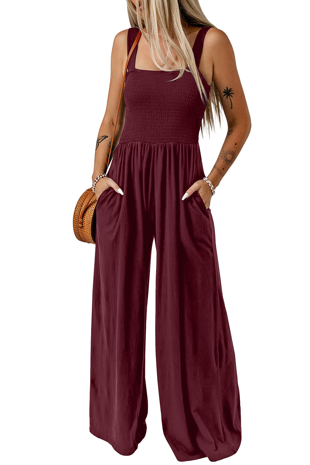 Cathleen – Lightweight Wide Leg Square Neck Jumpsuit