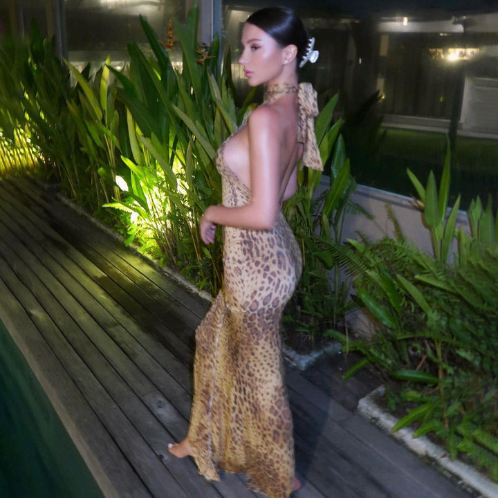Jill – Graceful Leopard Backless Sleeveless Maxi Dress